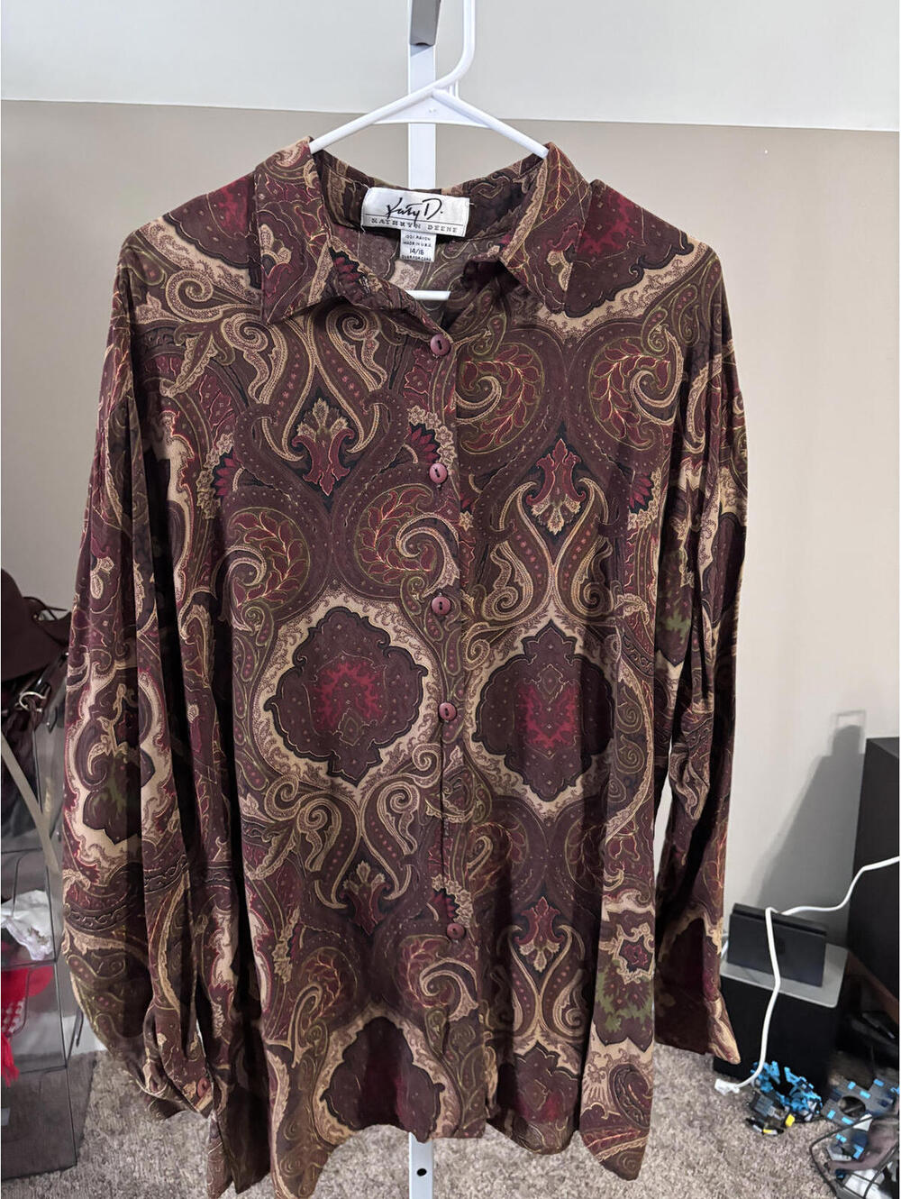 Vintage 90s Kathryn Dene Paisley Rayon Button Down Blouse